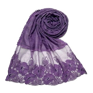 Designer Flower Premium Cotton Hijab - Purple